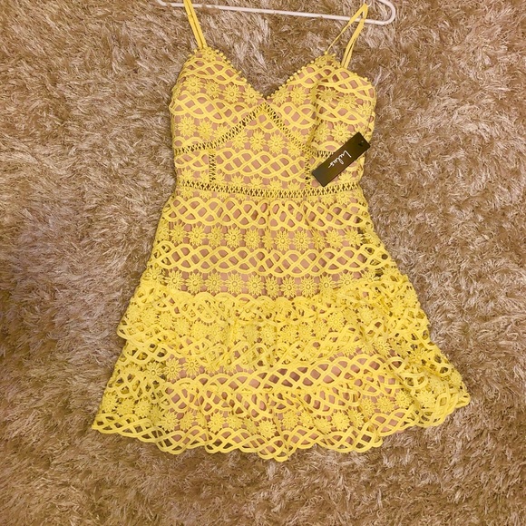 Lulus Dresses & Skirts - Lulu’s Yellow & Nude Crochet Dress